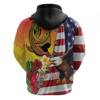 Personalised United States And Hawaii Hoodie USA Eagle With Hawaiian Shark Tattoo LT14 - Polynesian Pride