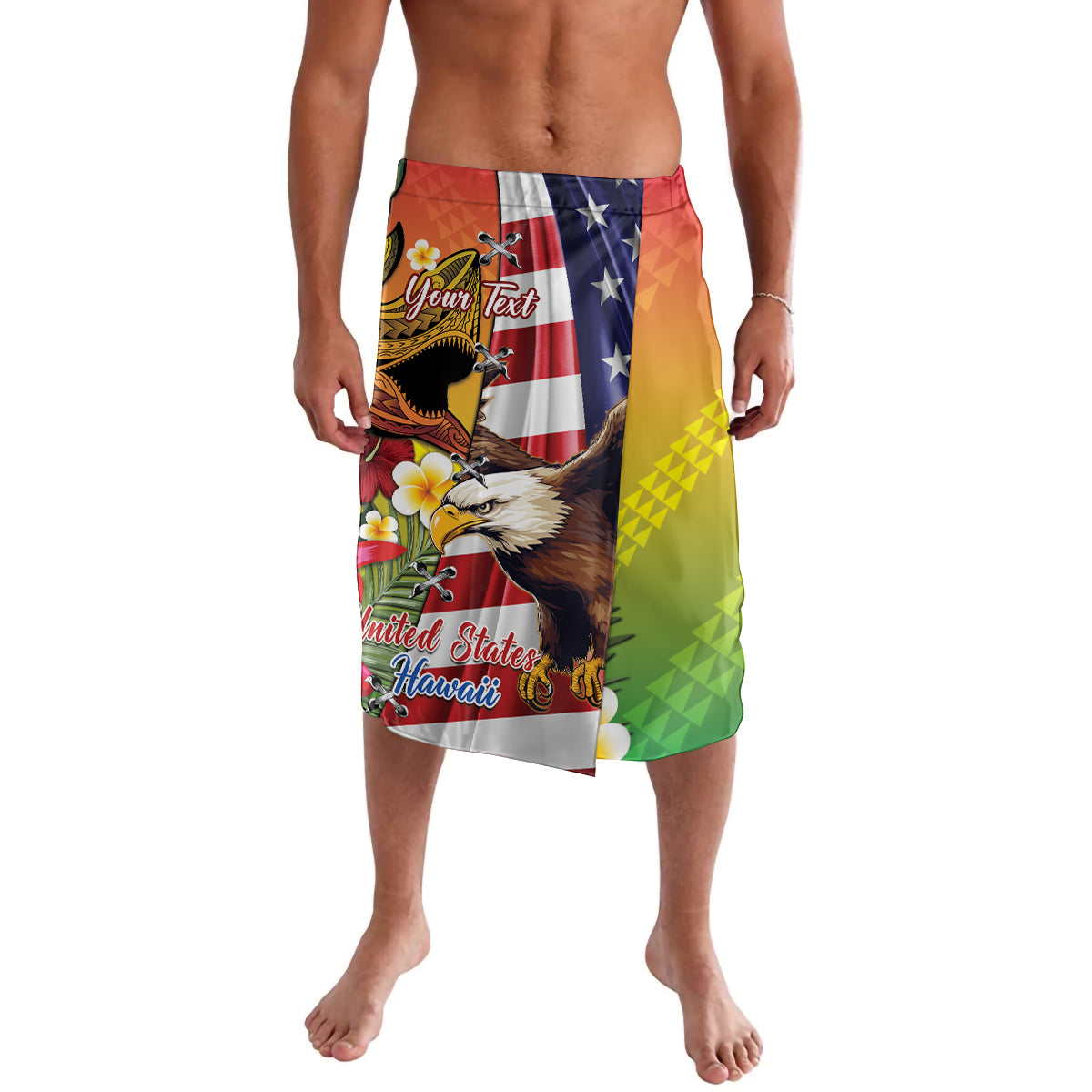 Personalised United States And Hawaii Lavalava USA Eagle With Hawaiian Shark Tattoo