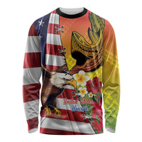 Personalised United States And Hawaii Long Sleeve Shirt USA Eagle With Hawaiian Shark Tattoo LT14 Unisex Red - Polynesian Pride