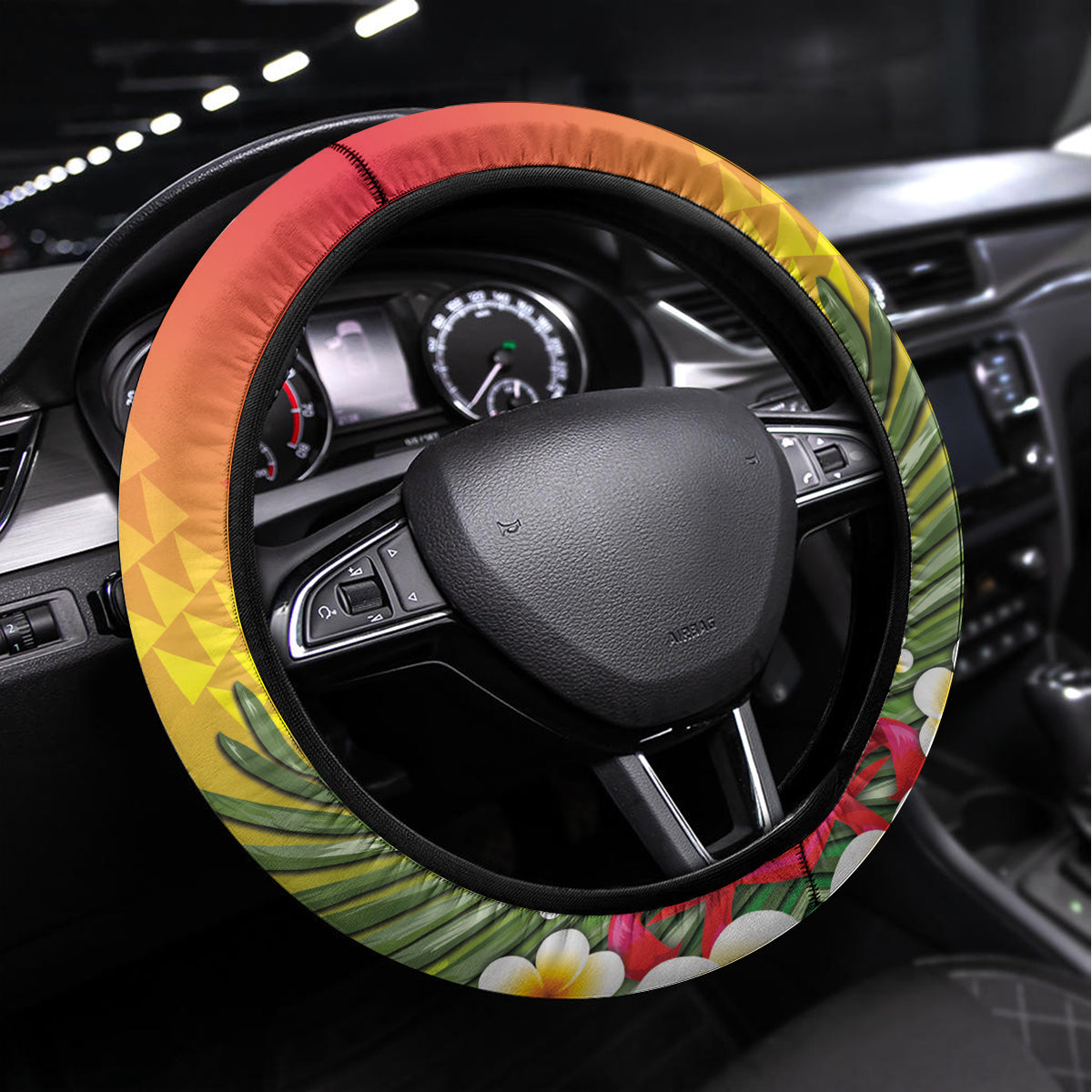 United States And Hawaii Steering Wheel Cover USA Eagle With Hawaiian Shark Tattoo LT14 Universal Fit Red - Polynesian Pride