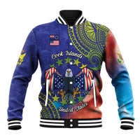 Personalised United States And Cook Islands Baseball Jacket USA Eagle Mix Polynesian Pattern LT14 Unisex Blue - Polynesian Pride