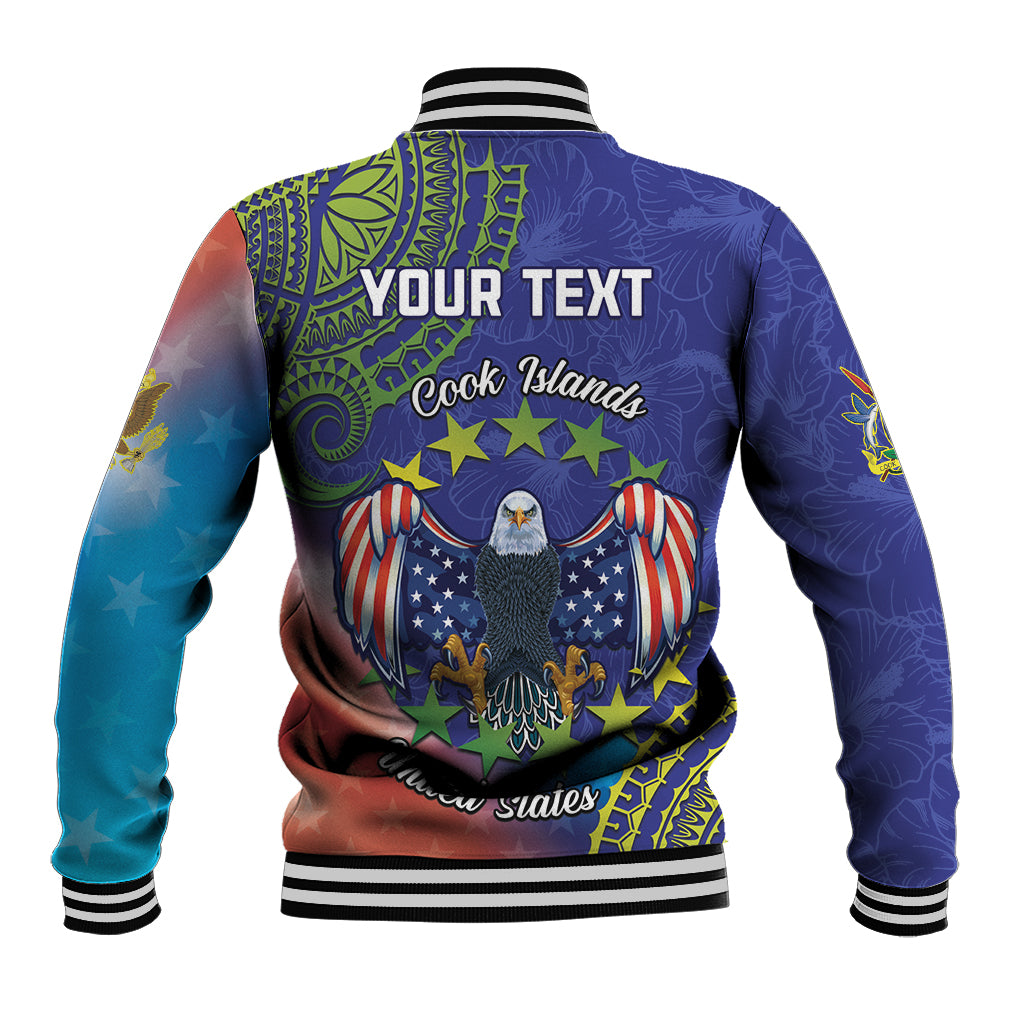 Personalised United States And Cook Islands Baseball Jacket USA Eagle Mix Polynesian Pattern LT14 - Polynesian Pride