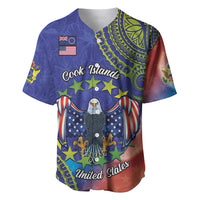 Personalised United States And Cook Islands Baseball Jersey USA Eagle Mix Polynesian Pattern LT14 Blue - Polynesian Pride