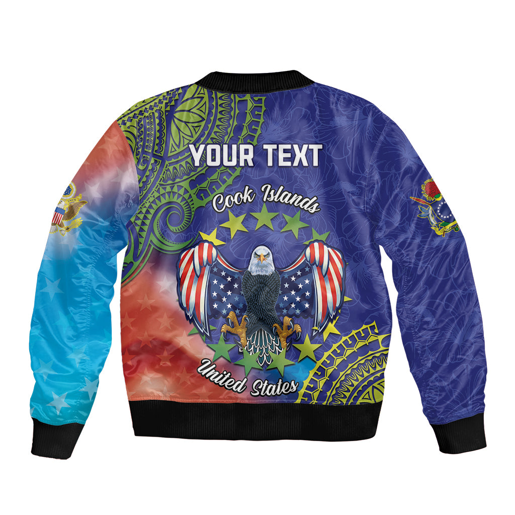 Personalised United States And Cook Islands Bomber Jacket USA Eagle Mix Polynesian Pattern LT14 - Polynesian Pride