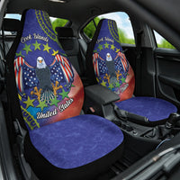 Personalised United States And Cook Islands Car Seat Cover USA Eagle Mix Polynesian Pattern LT14 One Size Blue - Polynesian Pride