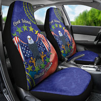 Personalised United States And Cook Islands Car Seat Cover USA Eagle Mix Polynesian Pattern LT14 - Polynesian Pride
