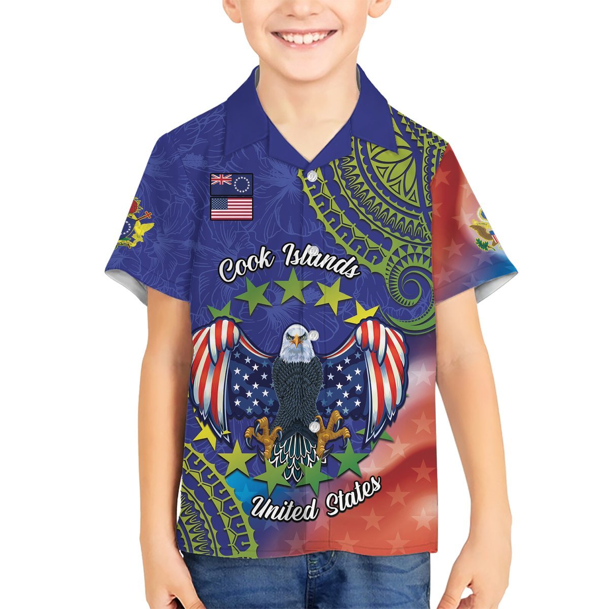 Personalised United States And Cook Islands Hawaiian Shirt USA Eagle Mix Polynesian Pattern LT14 - Polynesian Pride