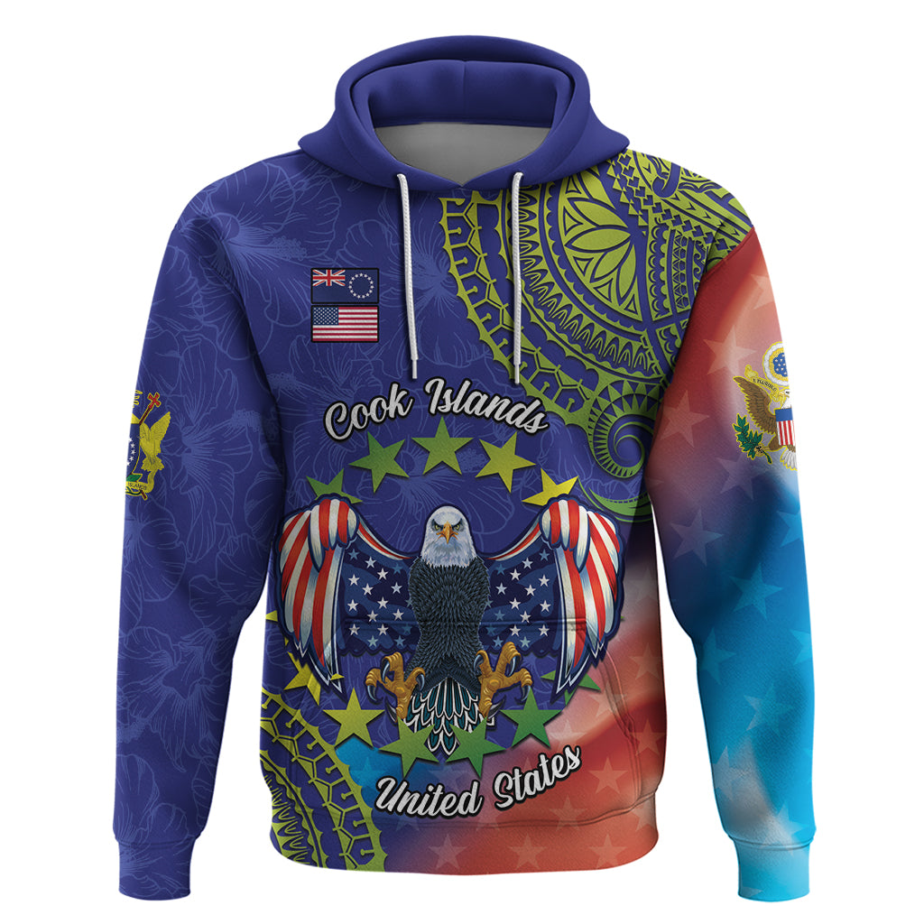 Personalised United States And Cook Islands Hoodie USA Eagle Mix Polynesian Pattern