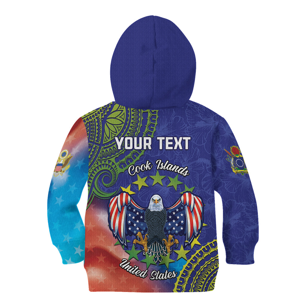 Personalised United States And Cook Islands Kid Hoodie USA Eagle Mix Polynesian Pattern LT14 - Polynesian Pride