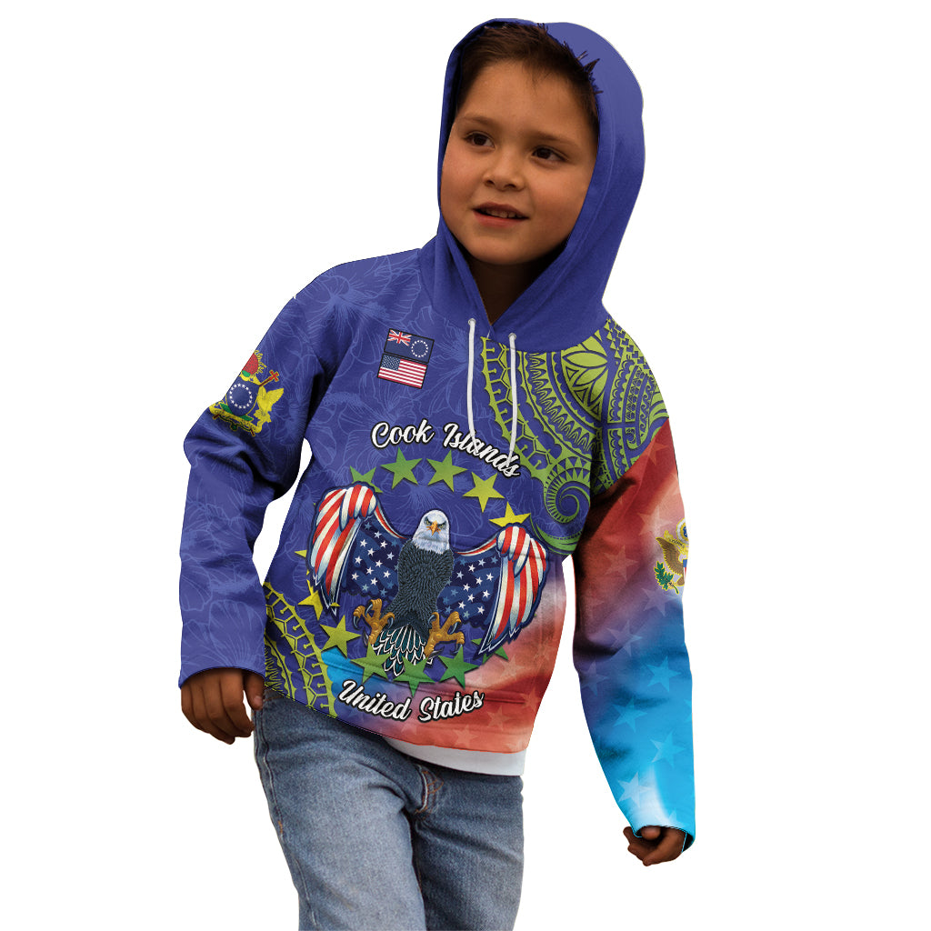 Personalised United States And Cook Islands Kid Hoodie USA Eagle Mix Polynesian Pattern LT14 - Polynesian Pride