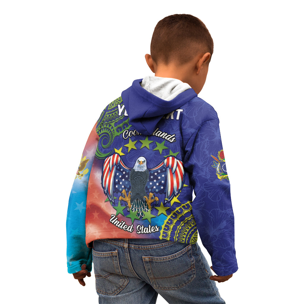 Personalised United States And Cook Islands Kid Hoodie USA Eagle Mix Polynesian Pattern LT14 - Polynesian Pride