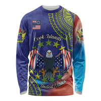 Personalised United States And Cook Islands Long Sleeve Shirt USA Eagle Mix Polynesian Pattern LT14 Unisex Blue - Polynesian Pride