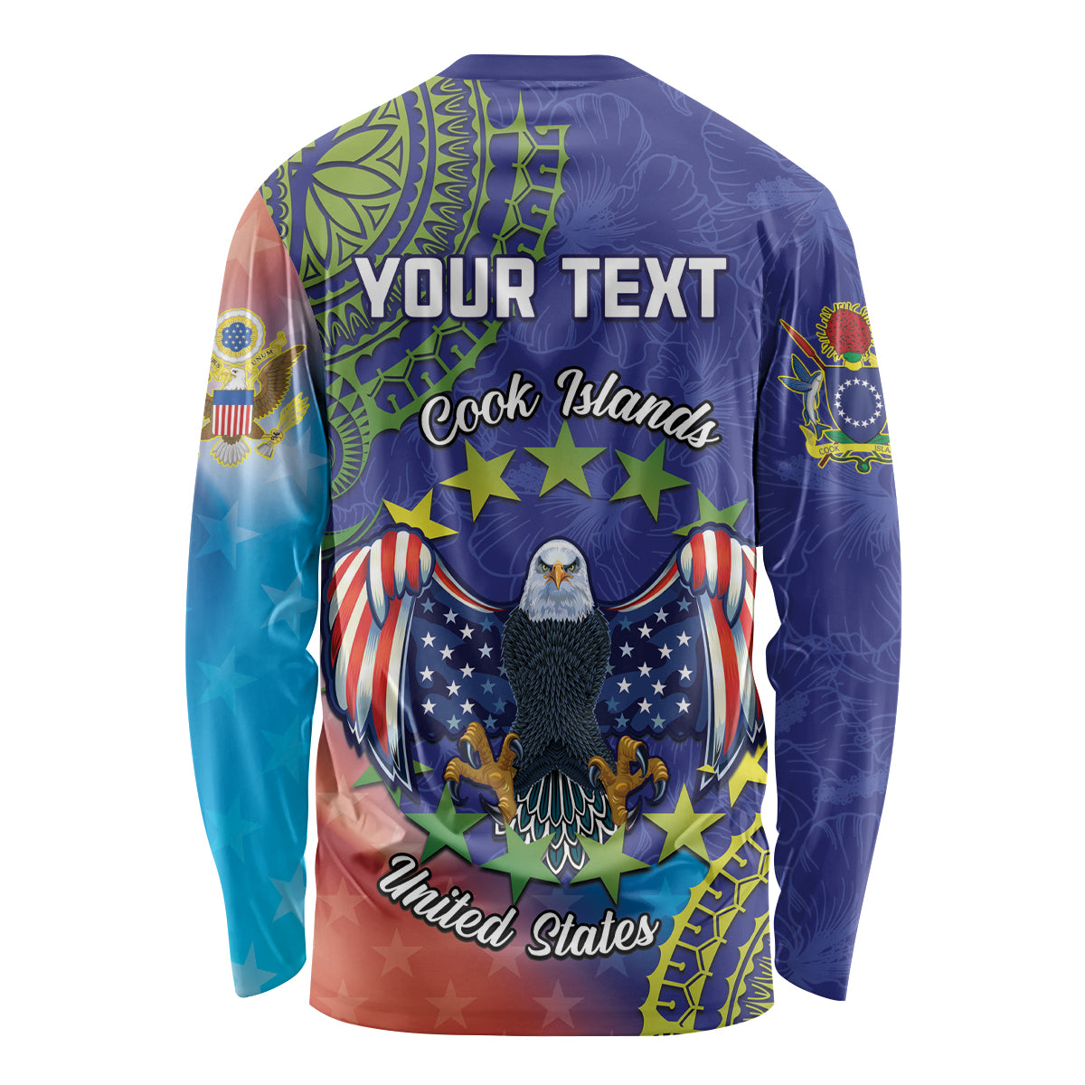 Personalised United States And Cook Islands Long Sleeve Shirt USA Eagle Mix Polynesian Pattern LT14 - Polynesian Pride
