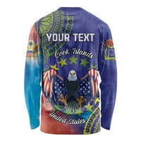 Personalised United States And Cook Islands Long Sleeve Shirt USA Eagle Mix Polynesian Pattern LT14 - Polynesian Pride