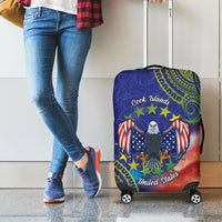 Personalised United States And Cook Islands Luggage Cover USA Eagle Mix Polynesian Pattern LT14 - Polynesian Pride