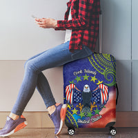 Personalised United States And Cook Islands Luggage Cover USA Eagle Mix Polynesian Pattern LT14 - Polynesian Pride