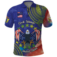 Personalised United States And Cook Islands Polo Shirt USA Eagle Mix Polynesian Pattern LT14 Blue - Polynesian Pride