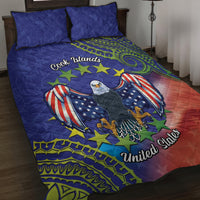 Personalised United States And Cook Islands Quilt Bed Set USA Eagle Mix Polynesian Pattern LT14 Blue - Polynesian Pride