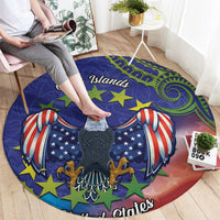 Personalised United States And Cook Islands Round Carpet USA Eagle Mix Polynesian Pattern LT14 - Polynesian Pride