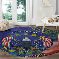 Personalised United States And Cook Islands Round Carpet USA Eagle Mix Polynesian Pattern LT14 - Polynesian Pride