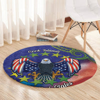 Personalised United States And Cook Islands Round Carpet USA Eagle Mix Polynesian Pattern LT14 - Polynesian Pride