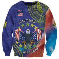 Personalised United States And Cook Islands Sweatshirt USA Eagle Mix Polynesian Pattern LT14 Unisex Blue - Polynesian Pride