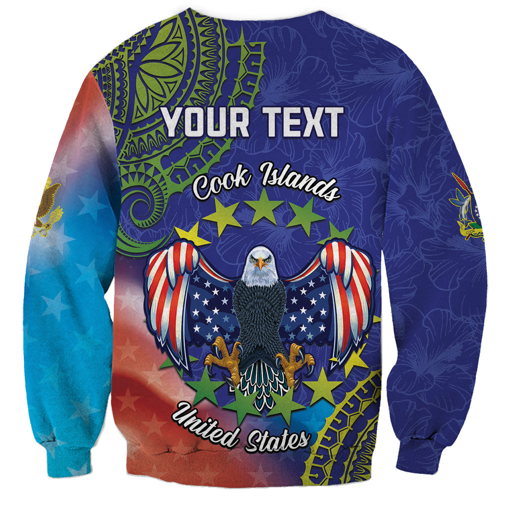 Personalised United States And Cook Islands Sweatshirt USA Eagle Mix Polynesian Pattern LT14 - Polynesian Pride