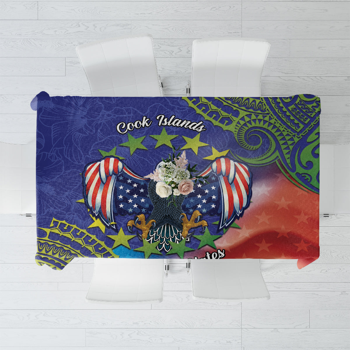 Personalised United States And Cook Islands Tablecloth USA Eagle Mix Polynesian Pattern