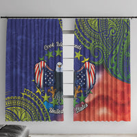 Personalised United States And Cook Islands Window Curtain USA Eagle Mix Polynesian Pattern LT14 With Hooks Blue - Polynesian Pride