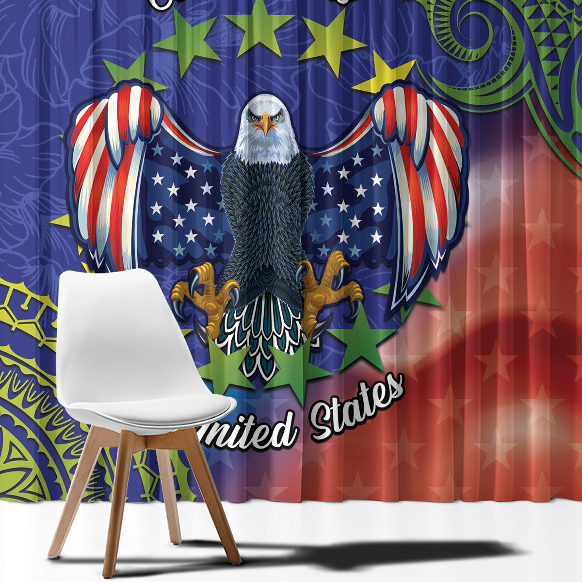Personalised United States And Cook Islands Window Curtain USA Eagle Mix Polynesian Pattern LT14 - Polynesian Pride