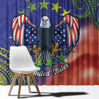 Personalised United States And Cook Islands Window Curtain USA Eagle Mix Polynesian Pattern LT14 - Polynesian Pride