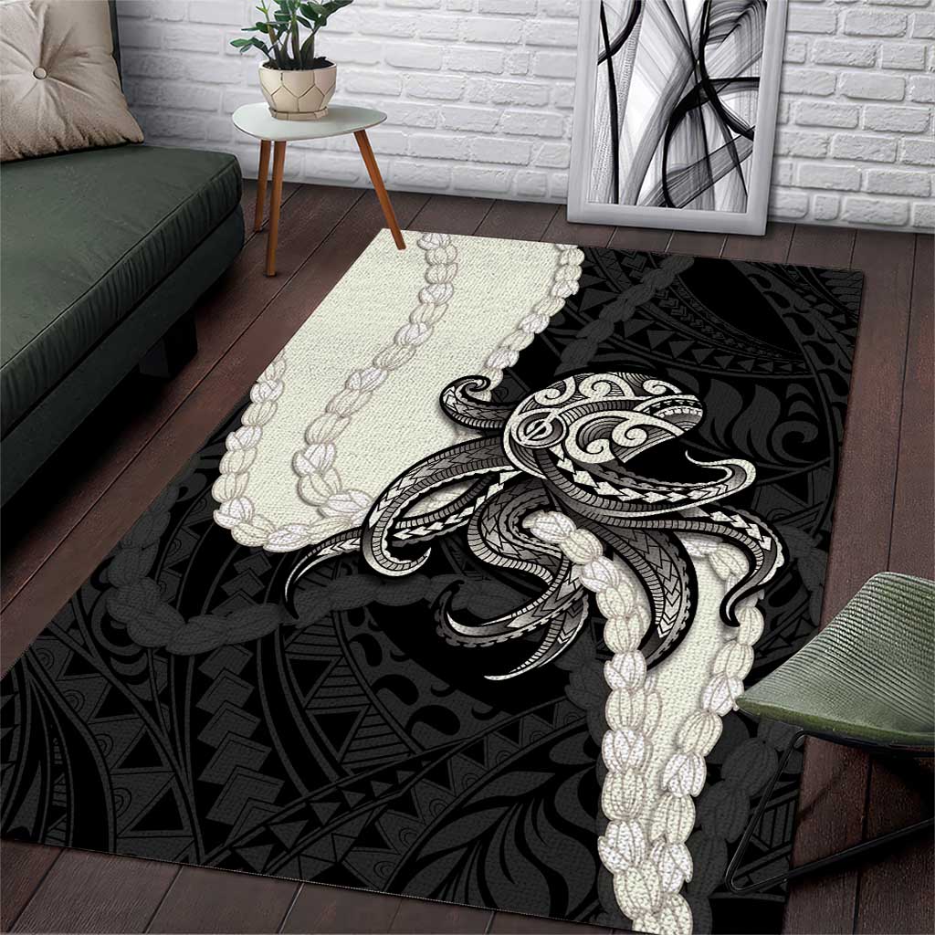 Black Polynesia Tribal Octopus Tattoo Area Rug Pikake Lei Polynesian Pattern LT14 Black - Polynesian Pride