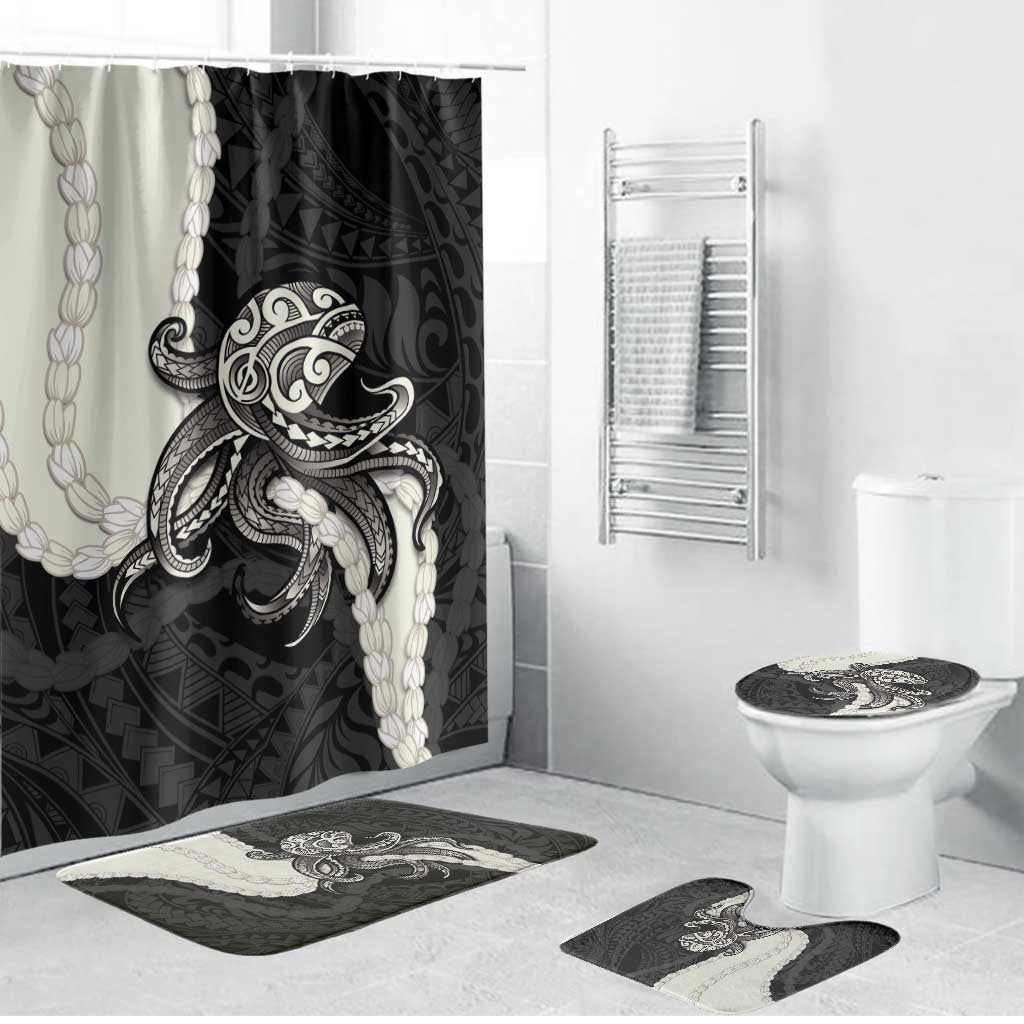 Black Polynesia Tribal Octopus Tattoo Bathroom Set Pikake Lei Polynesian Pattern LT14 Bathroom Set (4 pcs) Black - Polynesian Pride