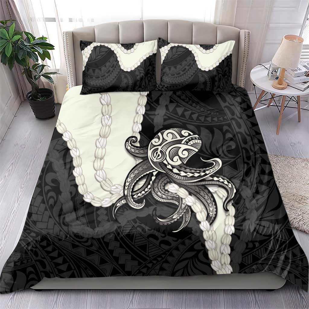 Black Polynesia Tribal Octopus Tattoo Bedding Set Pikake Lei Polynesian Pattern LT14 - Polynesian Pride