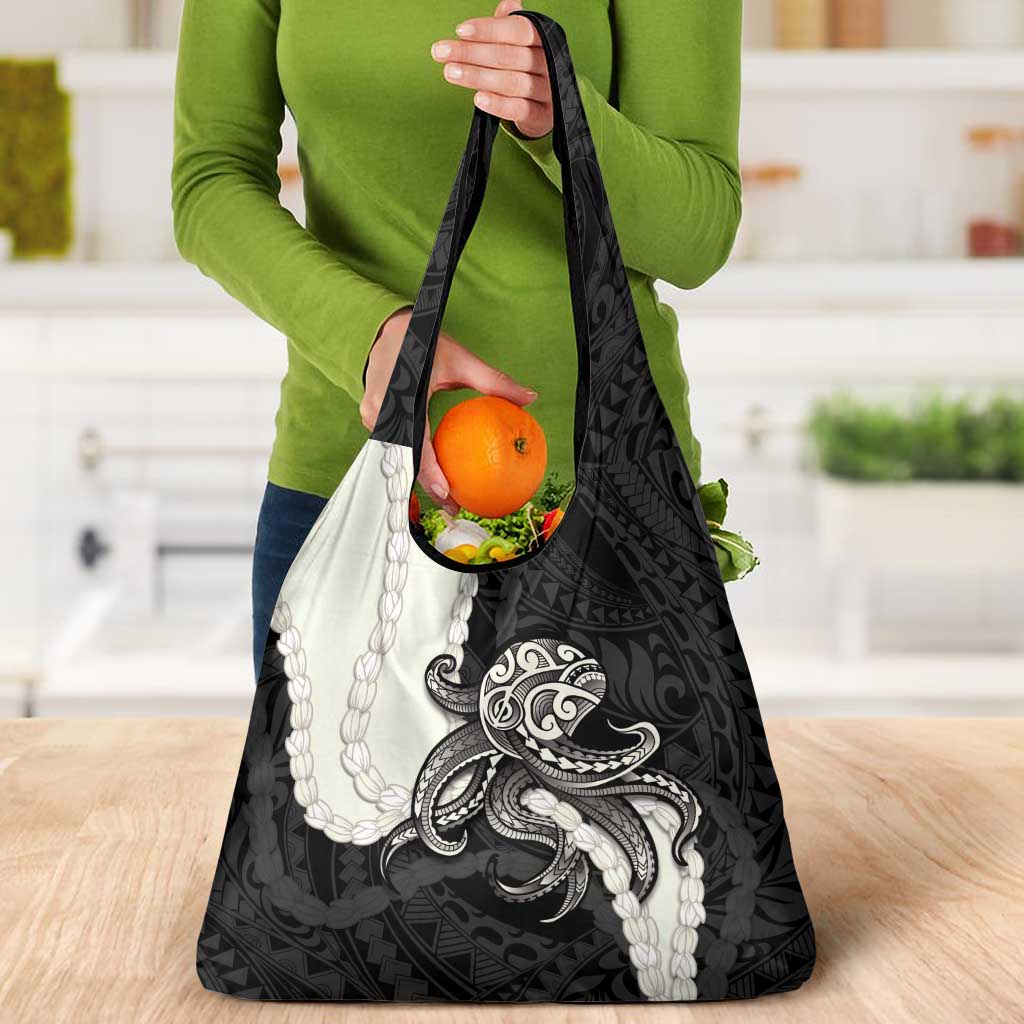 Black Polynesia Tribal Octopus Tattoo Grocery Bag Pikake Lei Polynesian Pattern LT14 - Polynesian Pride