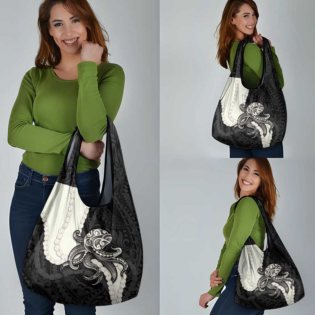 Black Polynesia Tribal Octopus Tattoo Grocery Bag Pikake Lei Polynesian Pattern LT14 - Polynesian Pride