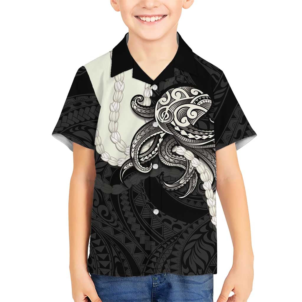 Black Polynesia Tribal Octopus Tattoo Kid Hawaiian Shirt Pikake Lei Polynesian Pattern LT14 Kid Black - Polynesian Pride