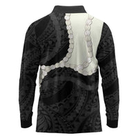 Black Polynesia Tribal Octopus Tattoo Long Sleeve Polo Shirt Pikake Lei Polynesian Pattern LT14 - Polynesian Pride