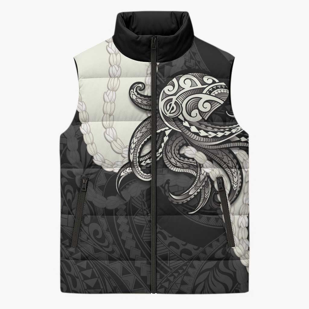 Black Polynesia Tribal Octopus Tattoo Sleeveless Puffer Jacket Pikake Lei Polynesian Pattern LT14 Unisex Black - Polynesian Pride