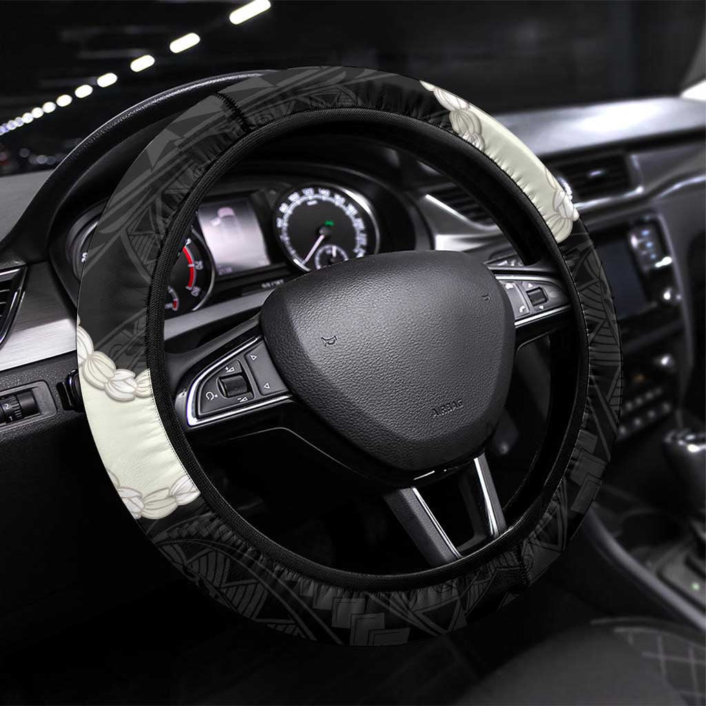 Black Polynesia Tribal Octopus Tattoo Steering Wheel Cover Pikake Lei Polynesian Pattern LT14 Universal Fit Black - Polynesian Pride