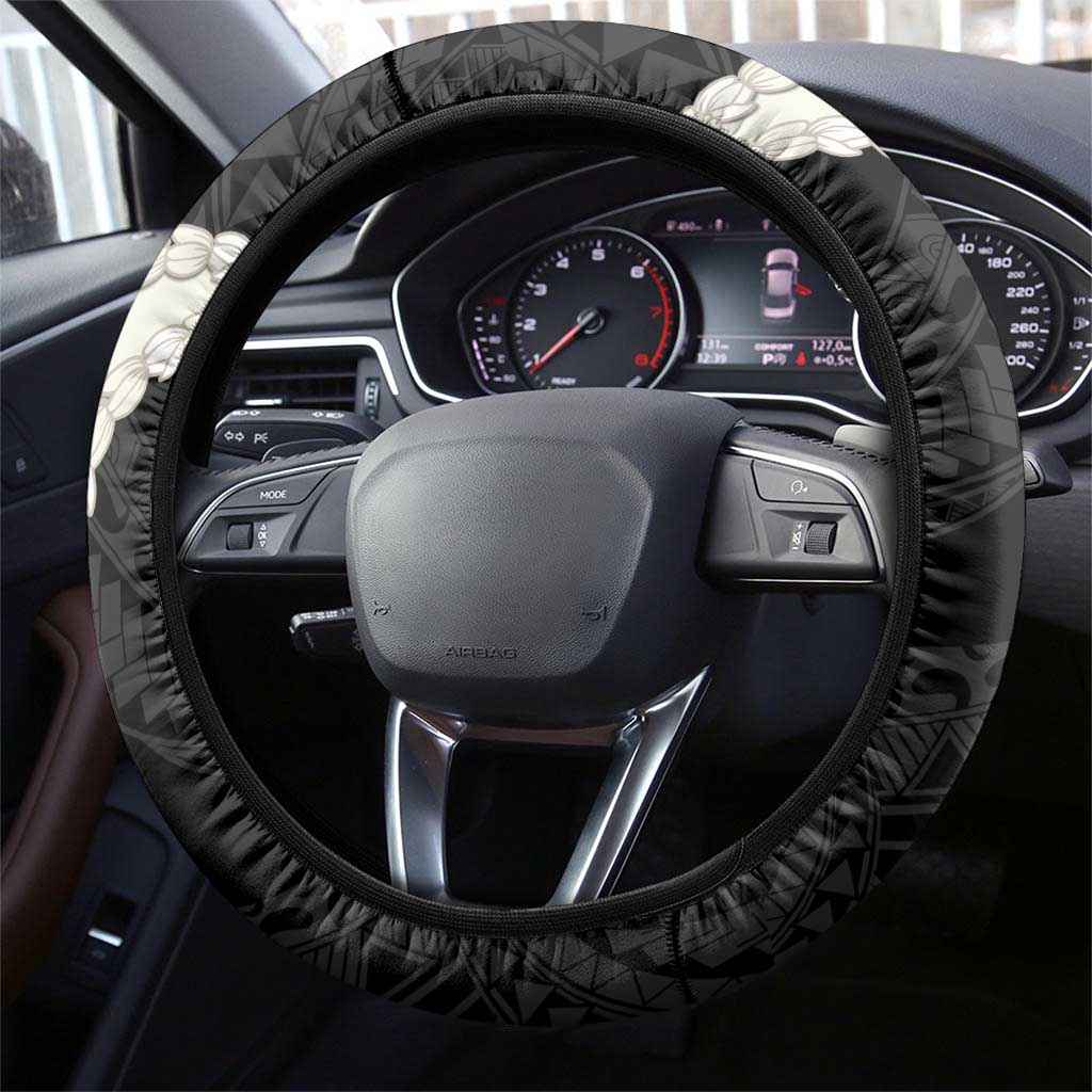 Black Polynesia Tribal Octopus Tattoo Steering Wheel Cover Pikake Lei Polynesian Pattern LT14 - Polynesian Pride