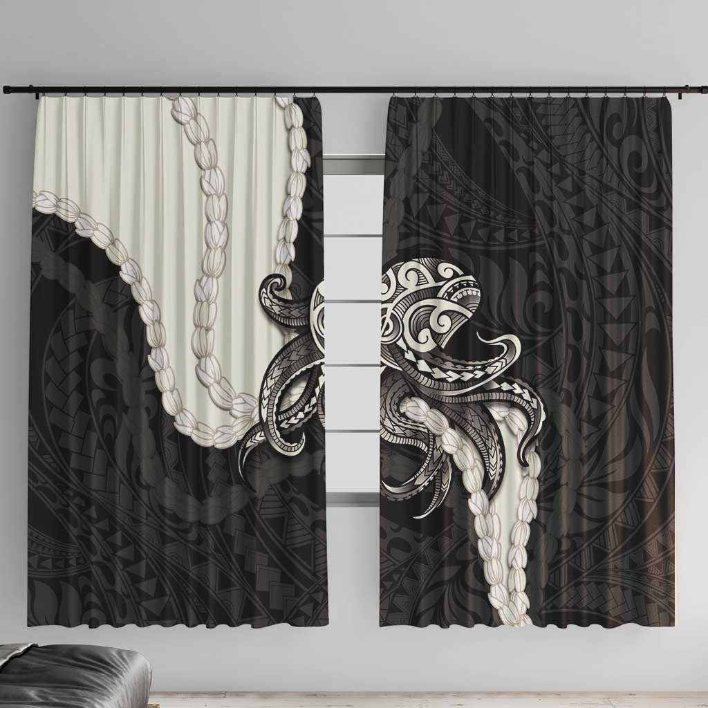 Black Polynesia Tribal Octopus Tattoo Window Curtain Pikake Lei Polynesian Pattern LT14 With Hooks Black - Polynesian Pride