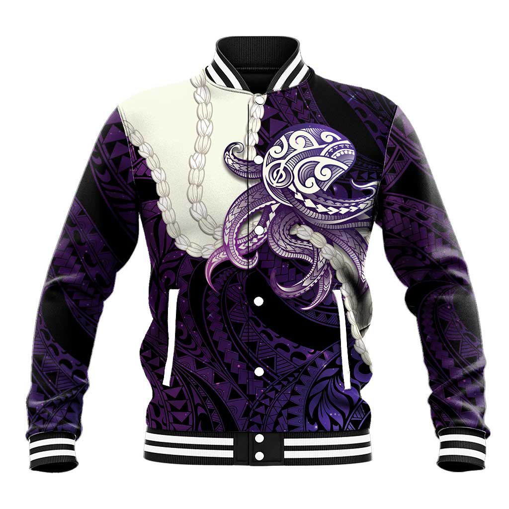 Purple Galaxy Polynesia Tribal Octopus Tattoo Baseball Jacket Pikake Lei Polynesian Pattern LT14 Unisex Purple - Polynesian Pride