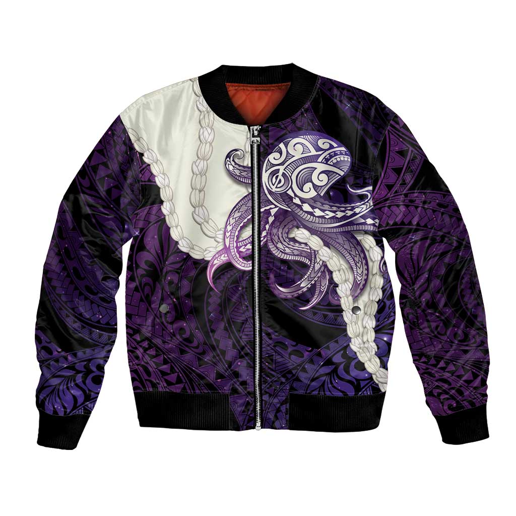 Purple Galaxy Polynesia Tribal Octopus Tattoo Bomber Jacket Pikake Lei Polynesian Pattern LT14 Unisex Purple - Polynesian Pride