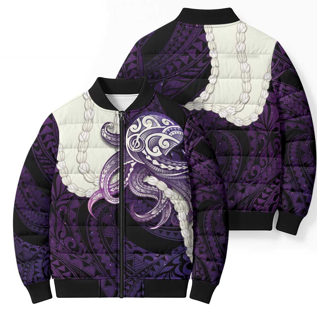 Purple Galaxy Polynesia Tribal Octopus Tattoo Bomber Puffer Jacket Pikake Lei Polynesian Pattern LT14 - Polynesian Pride