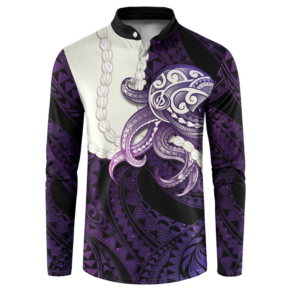 Purple Galaxy Polynesia Tribal Octopus Tattoo Button Sweatshirt Pikake Lei Polynesian Pattern LT14 Purple - Polynesian Pride