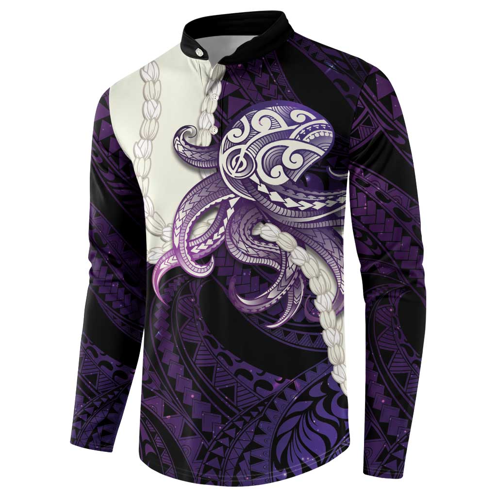 Purple Galaxy Polynesia Tribal Octopus Tattoo Button Sweatshirt Pikake Lei Polynesian Pattern LT14 - Polynesian Pride