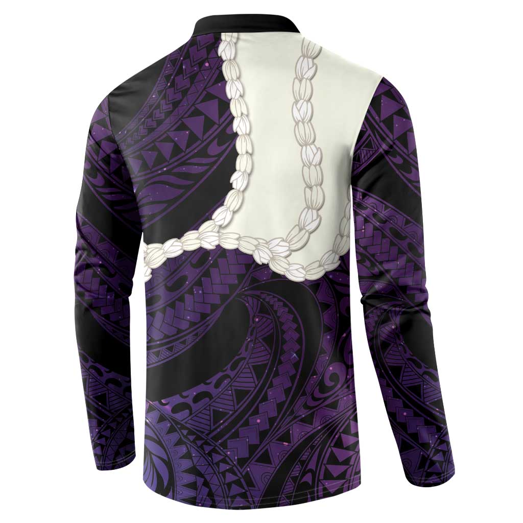Purple Galaxy Polynesia Tribal Octopus Tattoo Button Sweatshirt Pikake Lei Polynesian Pattern LT14 - Polynesian Pride