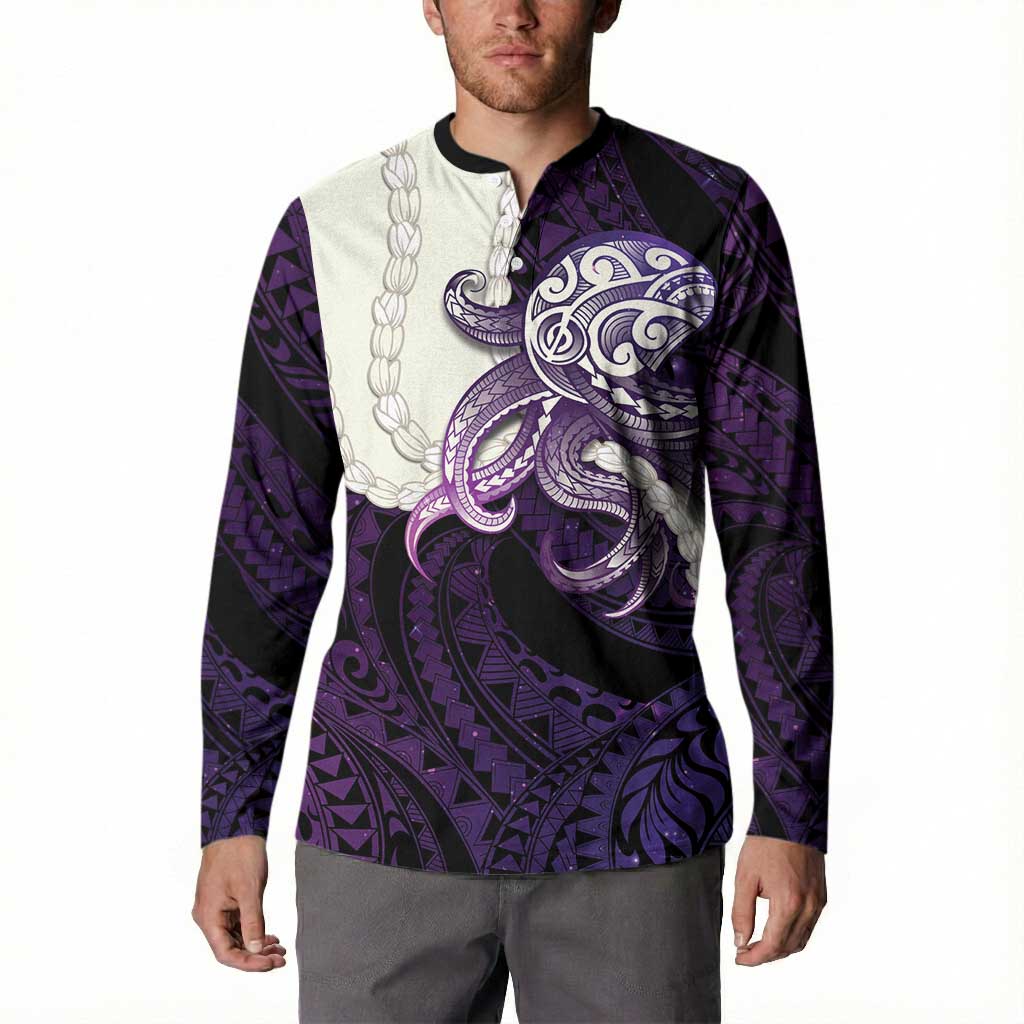 Purple Galaxy Polynesia Tribal Octopus Tattoo Button Sweatshirt Pikake Lei Polynesian Pattern LT14 - Polynesian Pride