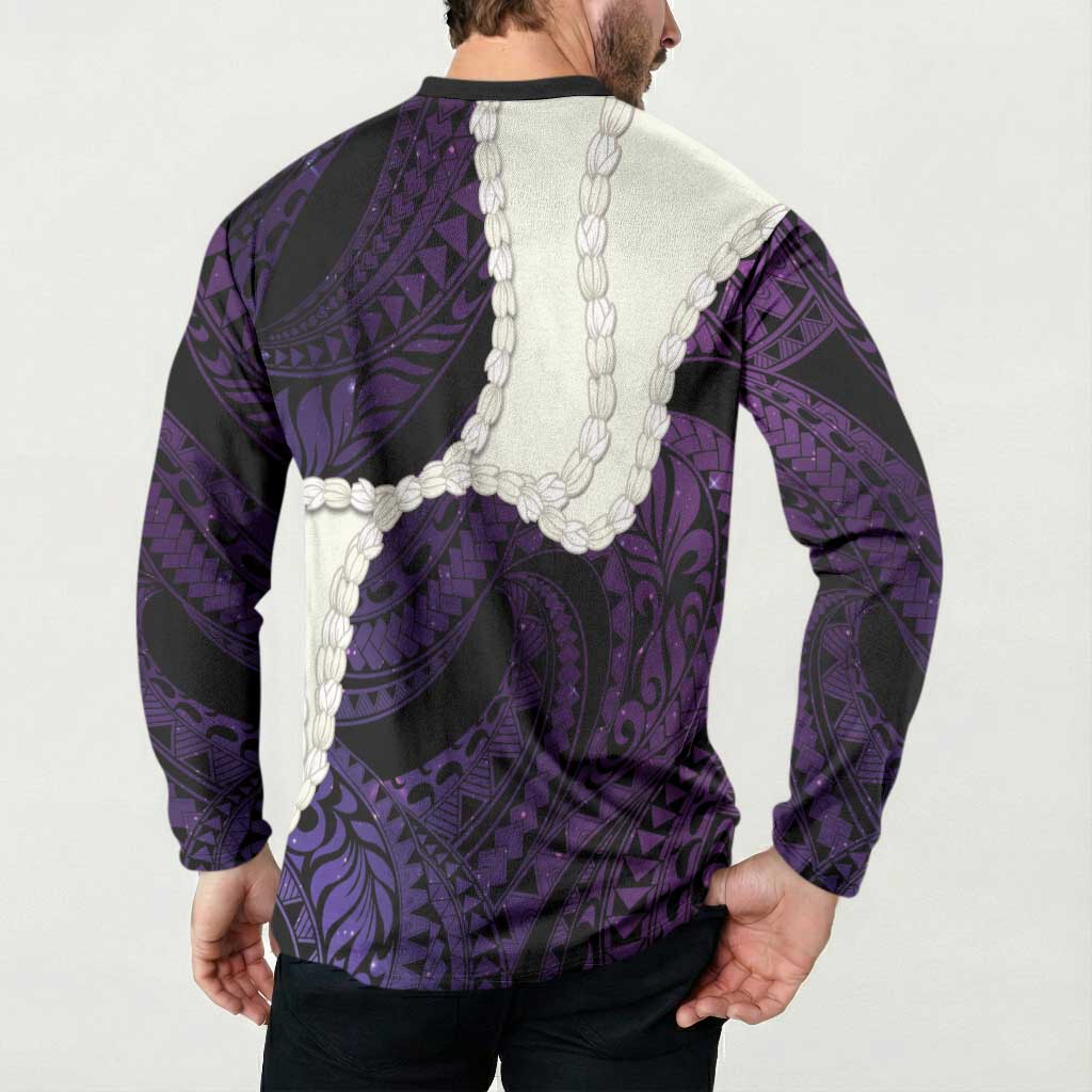 Purple Galaxy Polynesia Tribal Octopus Tattoo Button Sweatshirt Pikake Lei Polynesian Pattern LT14 - Polynesian Pride